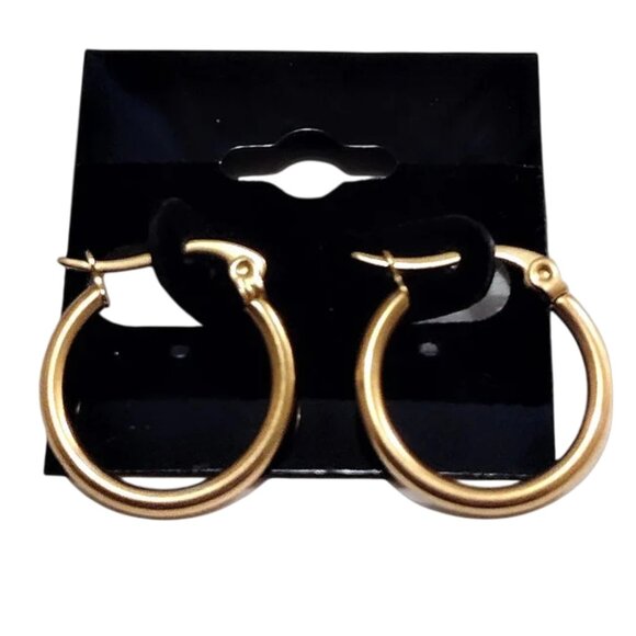 3/4 Inch 20mm Tube Hoop Pierced Post Earrings Gold Tone - Picture 5 of 5